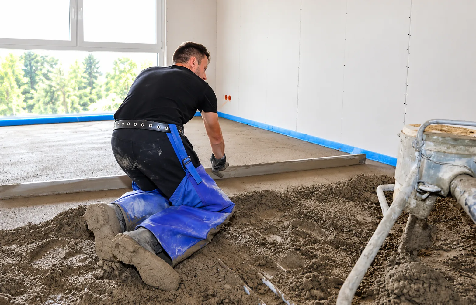 Estrich-Einbau mit Richtlatte in Oberhausen